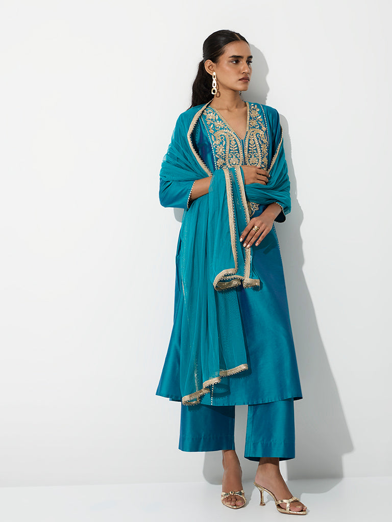 Vark Blue Paisley Embroidered Anarkali Ethnic Set