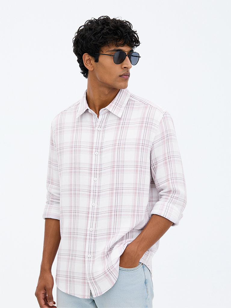 WES Casuals Pink Checkered Relaxed-Fit Shirt