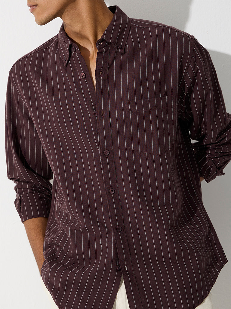 WES Casuals Dark Brown Relaxed-Fit Cotton-Blend Shirt