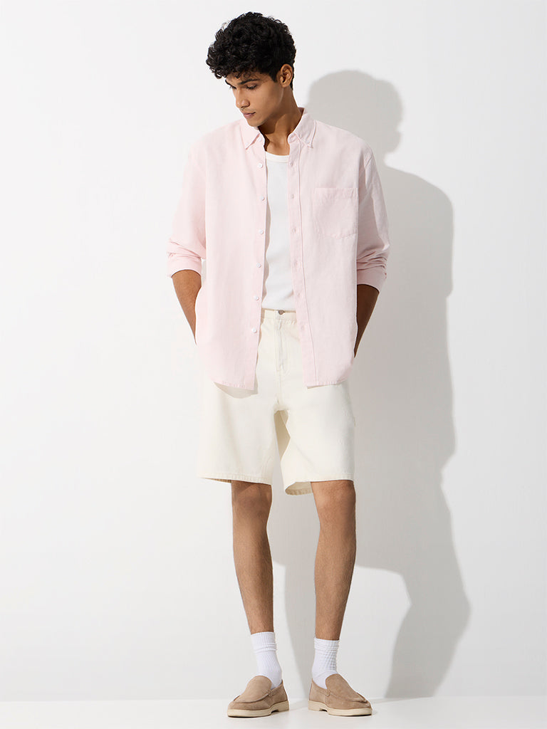 WES Casuals Pink Relaxed-Fit Cotton-Blend Shirt
