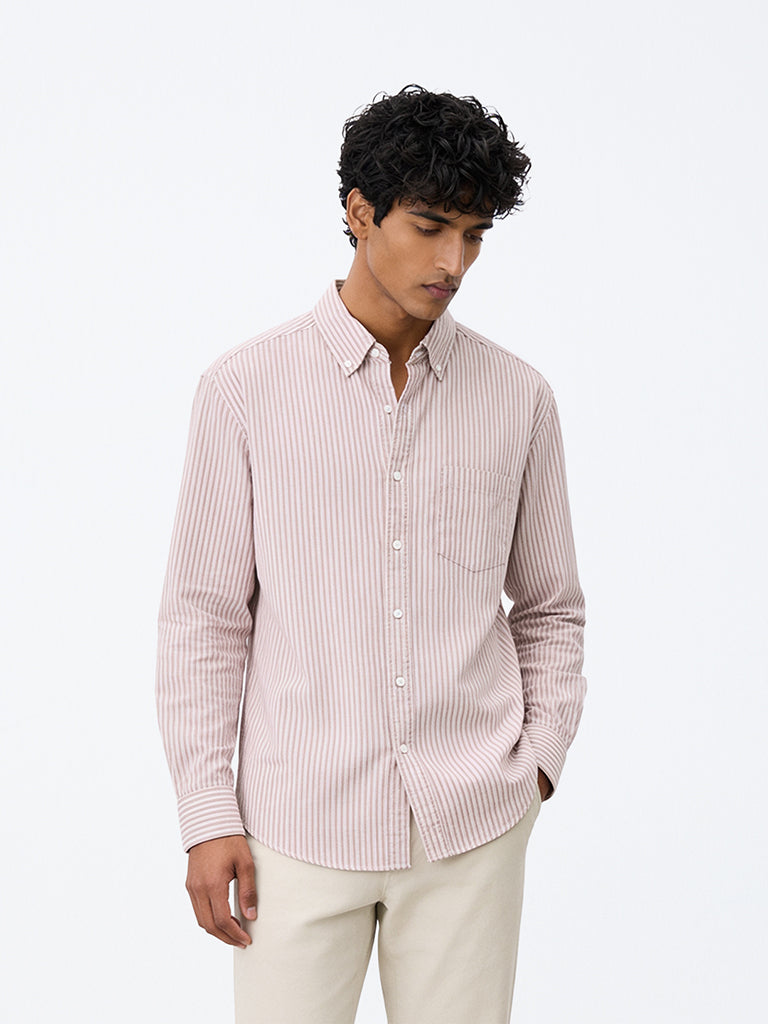 WES Casuals Pink Striped Relaxed-Fit Cotton Shirt