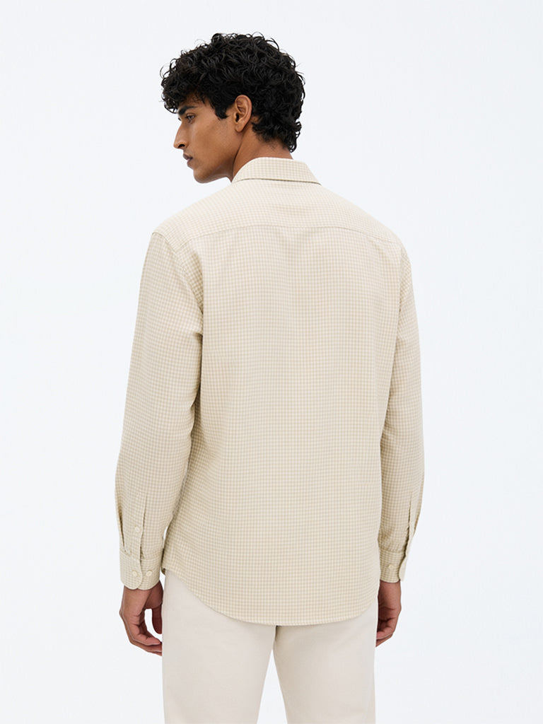 WES Casuals Brown Checkered Relaxed-Fit Cotton Shirt