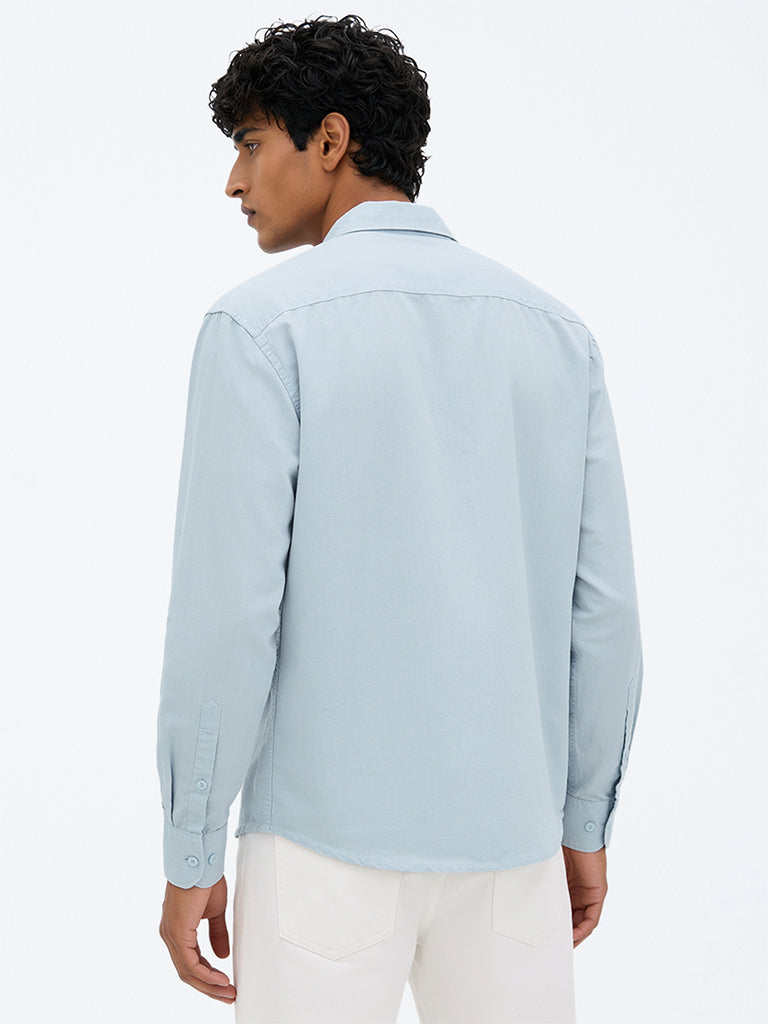 WES Casuals Light Blue Relaxed-Fit Cotton-Blend Shirt