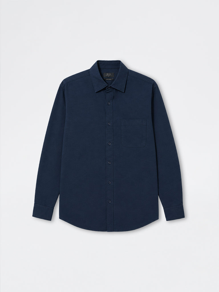 WES Casuals Navy Solid Relaxed-Fit Cotton-Blend Shirt