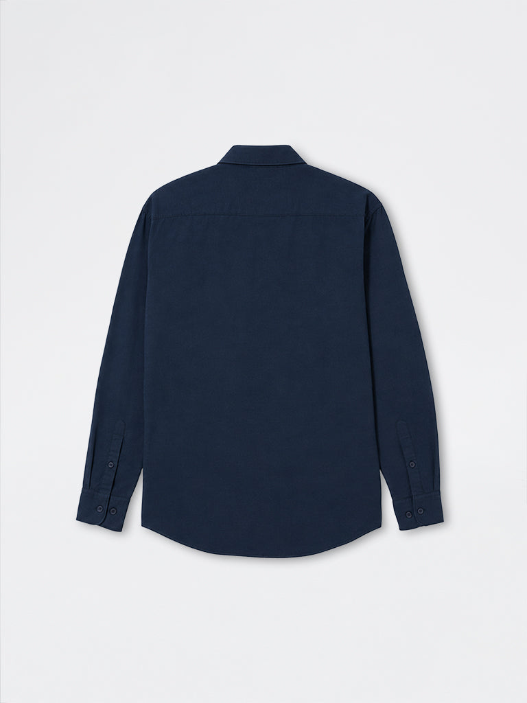 WES Casuals Navy Solid Relaxed-Fit Cotton-Blend Shirt