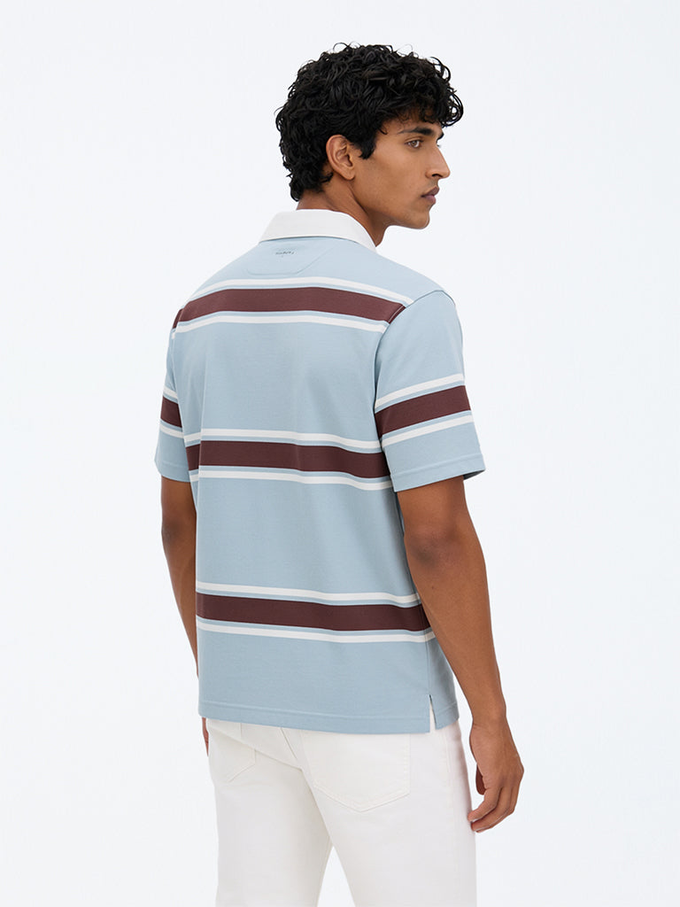 WES Casuals Light Blue Relaxed-Fit Cotton Polo T-Shirt