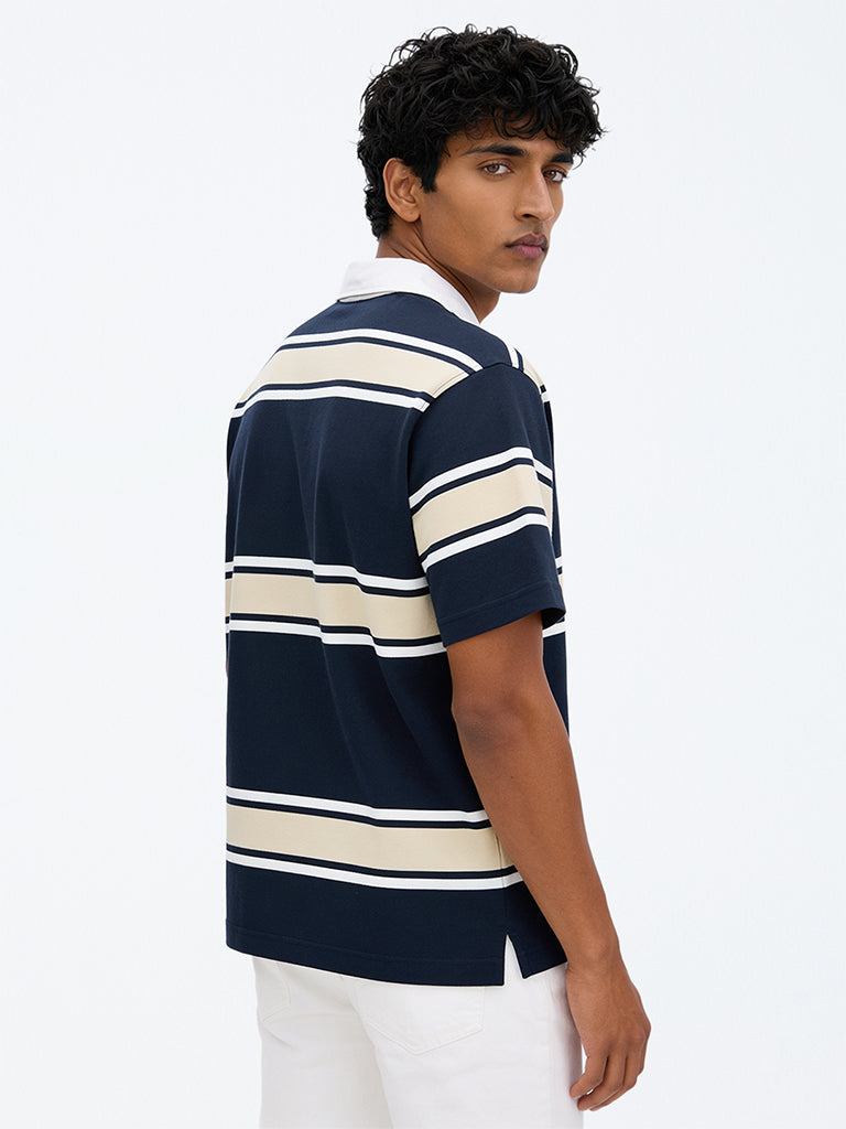 WES Casuals Navy Relaxed-Fit Cotton-Blend Polo T-Shirt