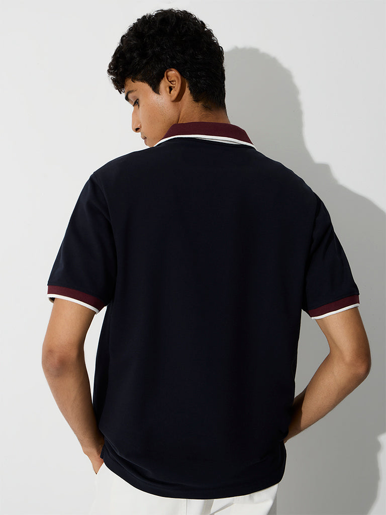 WES Casuals Navy Relaxed-Fit Cotton-Blend Polo T-Shirt