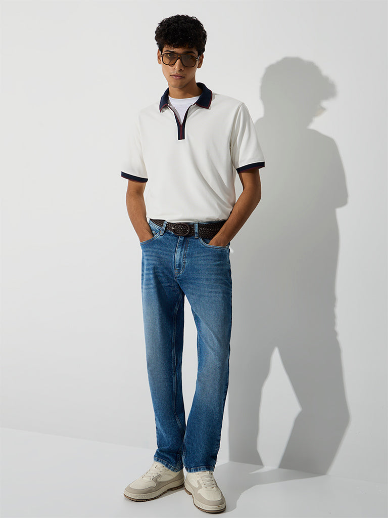 WES Casuals White Relaxed-Fit Cotton-Blend Polo T-Shirt