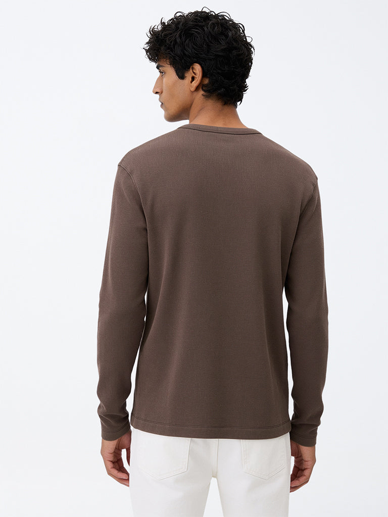 WES Casuals Dark Brown Relaxed-Fit Cotton-Blend T-Shirt