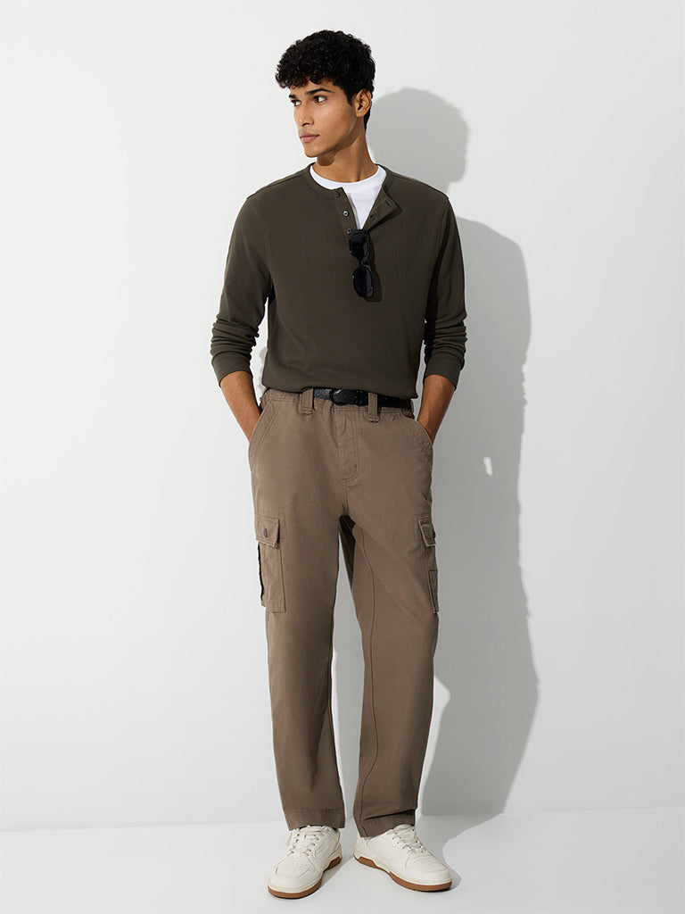WES Casuals Dark Olive Relaxed-Fit Cotton-Blend T-Shirt