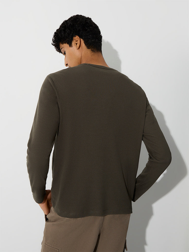 WES Casuals Dark Olive Relaxed-Fit Cotton-Blend T-Shirt