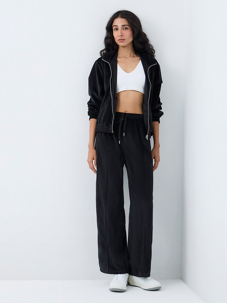 Nuoflexx Black Velour High-Rise Track Pants