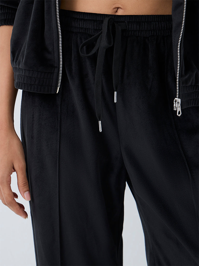 Nuoflexx Black Velour High-Rise Track Pants