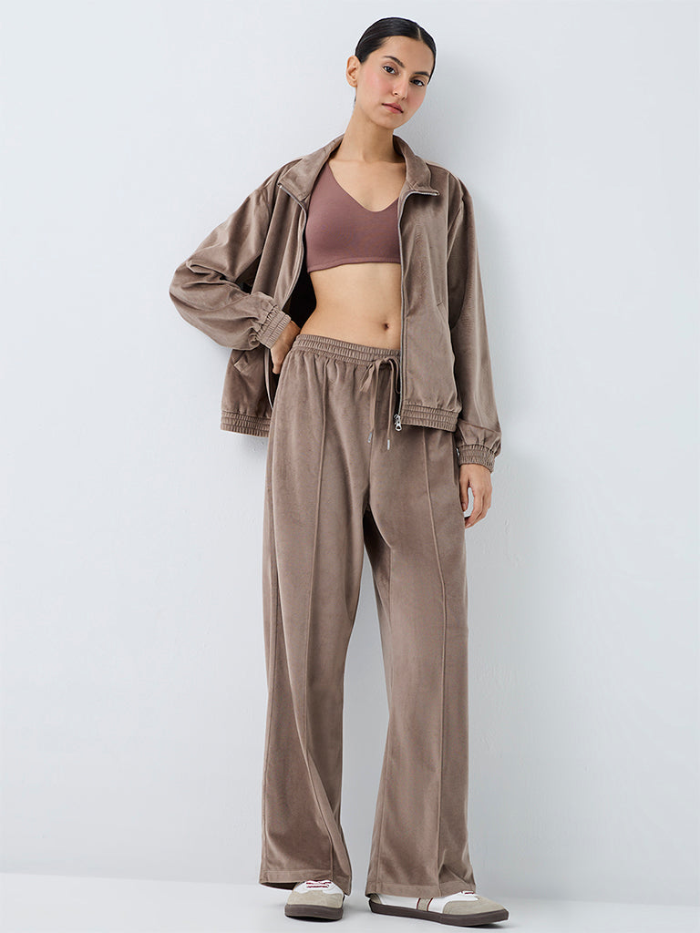 Nuoflexx Brown Pipeline-Detail High-Rise Suede Track Pants