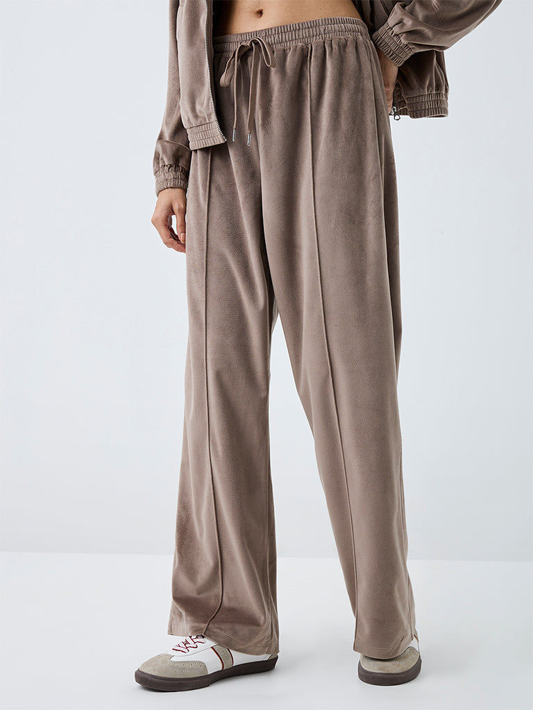 Nuoflexx Brown Pipeline-Detail High-Rise Suede Track Pants