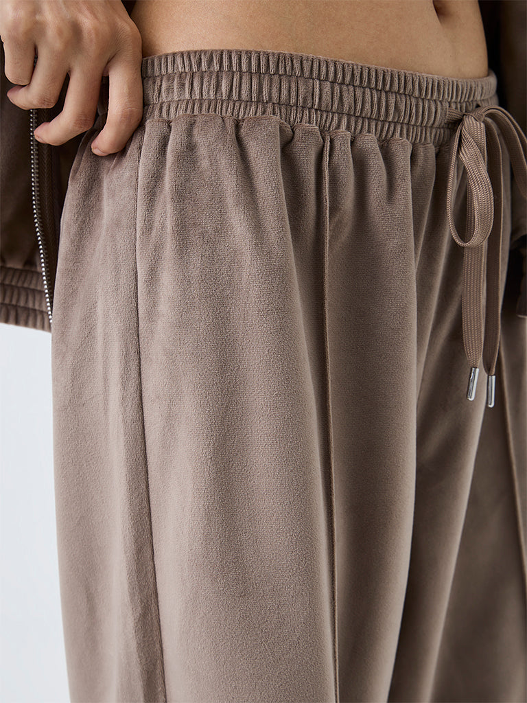 Nuoflexx Brown Pipeline-Detail High-Rise Suede Track Pants