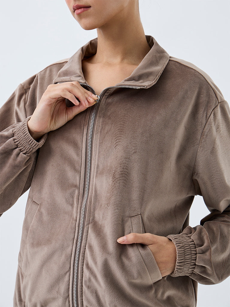 Nuoflexx Brown Solid Suede Jacket