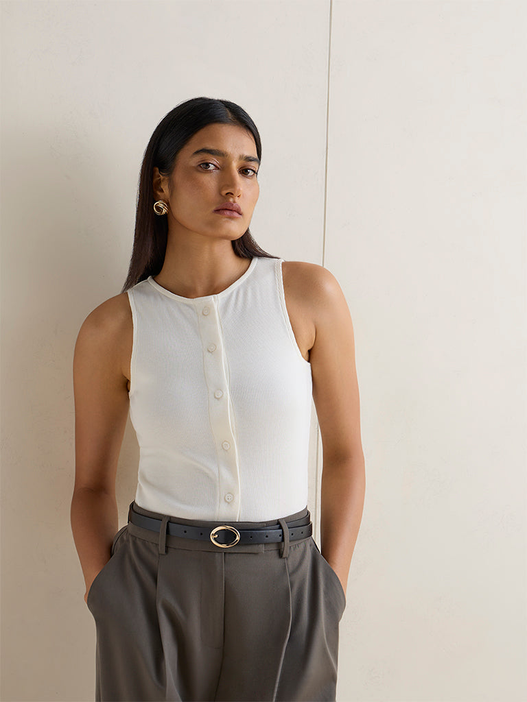 Wardrobe Ivory Solid Cotton-Blend Top