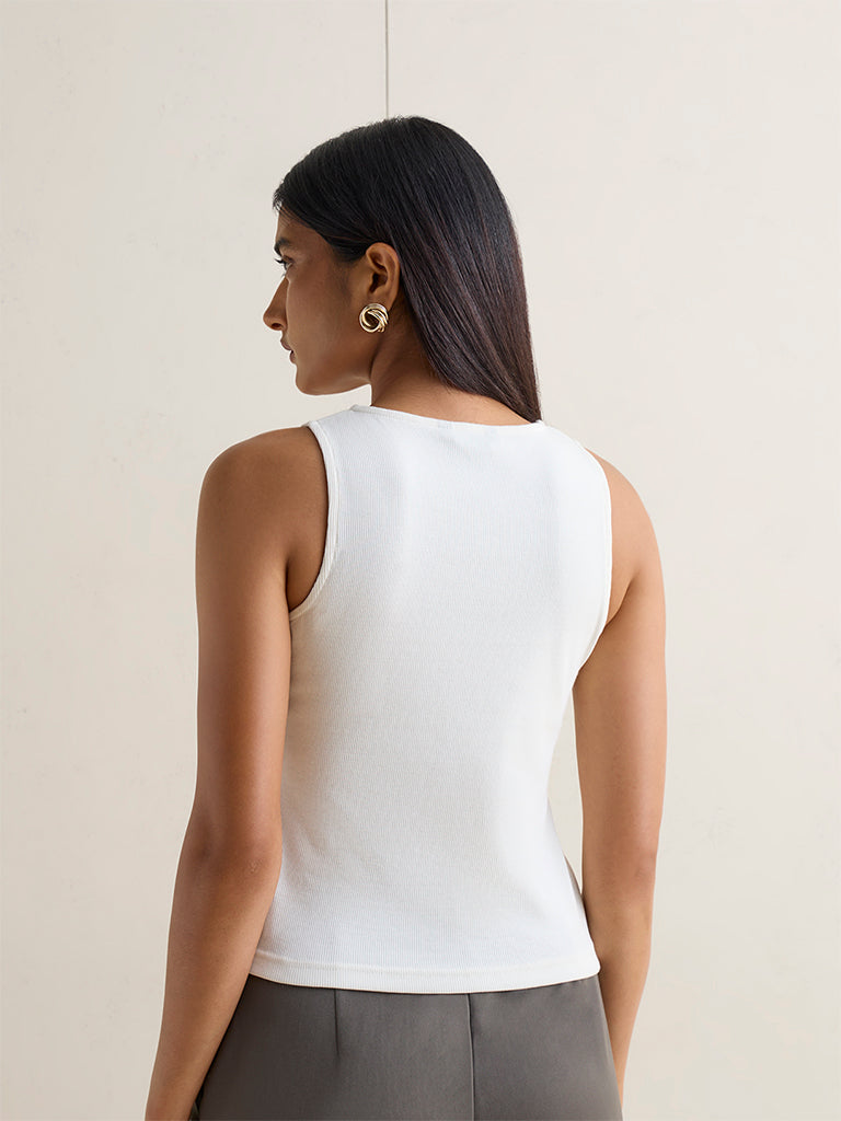 Wardrobe Ivory Solid Cotton-Blend Top