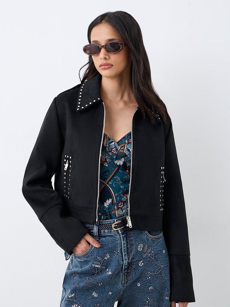 LOV Black Stud-Detail Suede Jacket
