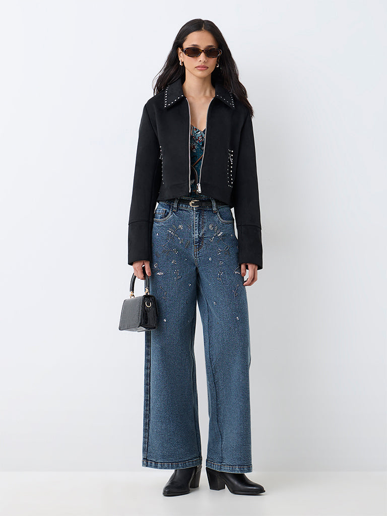 LOV Black Stud-Detail Suede Jacket