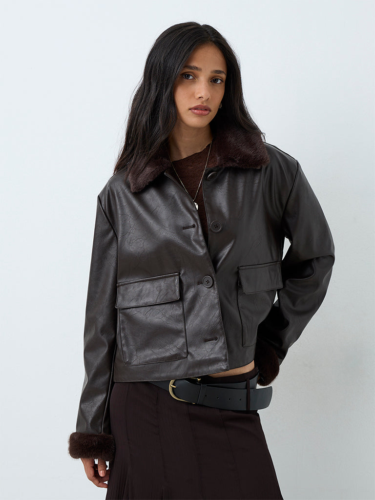 LOV Dark Brown Faux Leather Jacket