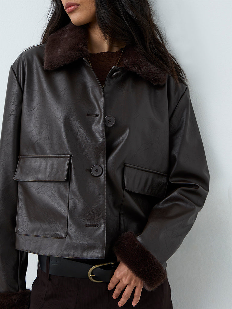 LOV Dark Brown Faux Leather Jacket