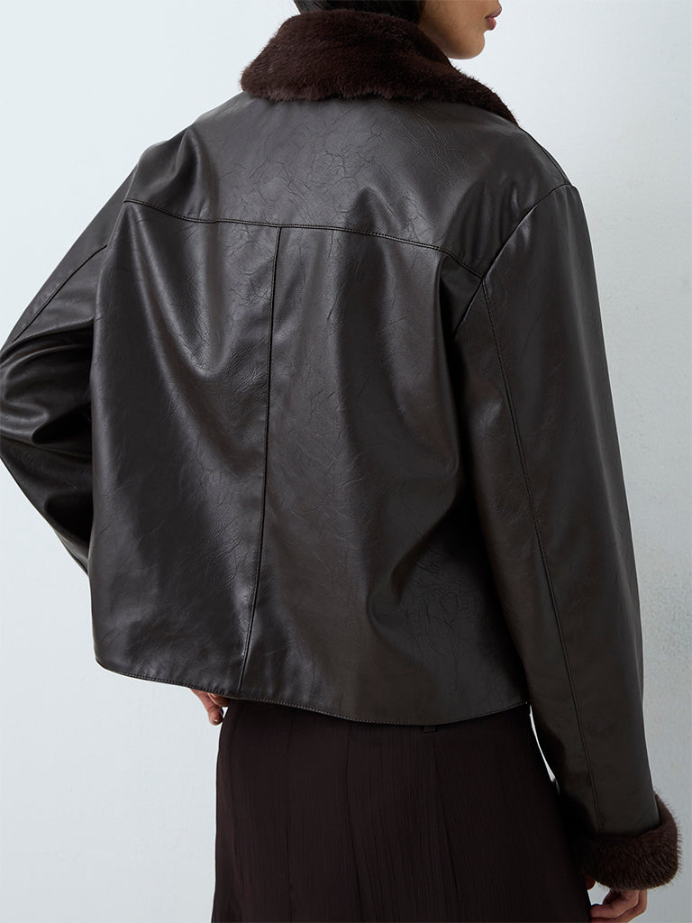 LOV Dark Brown Faux Leather Jacket
