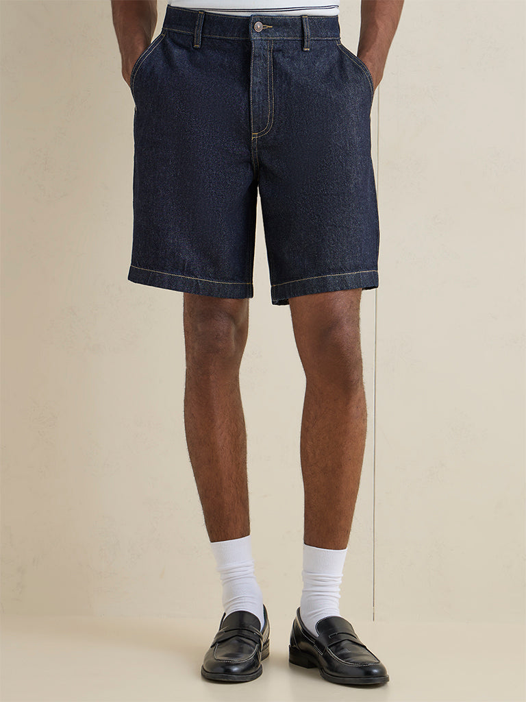 Ascot Dark Blue Relaxed-Fit Mid-Rise Denim Shorts