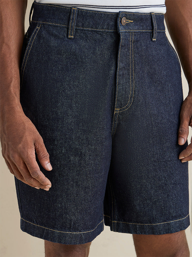 Ascot Dark Blue Relaxed-Fit Mid-Rise Denim Shorts