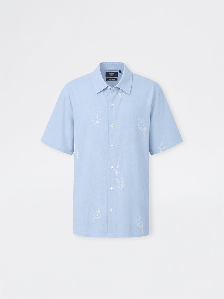 Ascot Light Blue Botanical Printed Relaxed-Fit Shirt