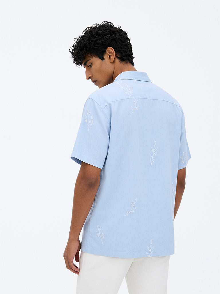 Ascot Light Blue Botanical Printed Relaxed-Fit Shirt