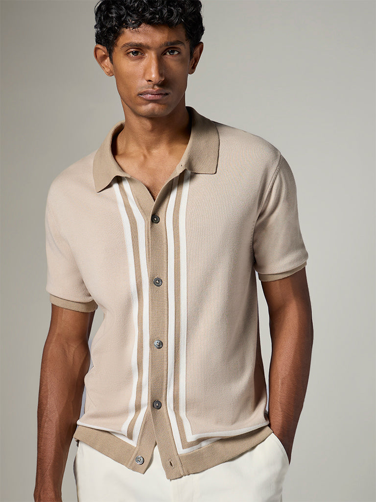 Ascot Beige Striped Relaxed-Fit Shirt