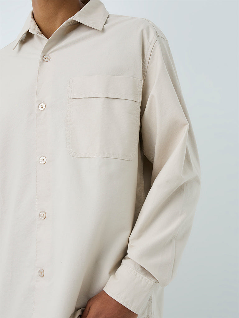 Nuon Off-White Solid Cotton Shirt