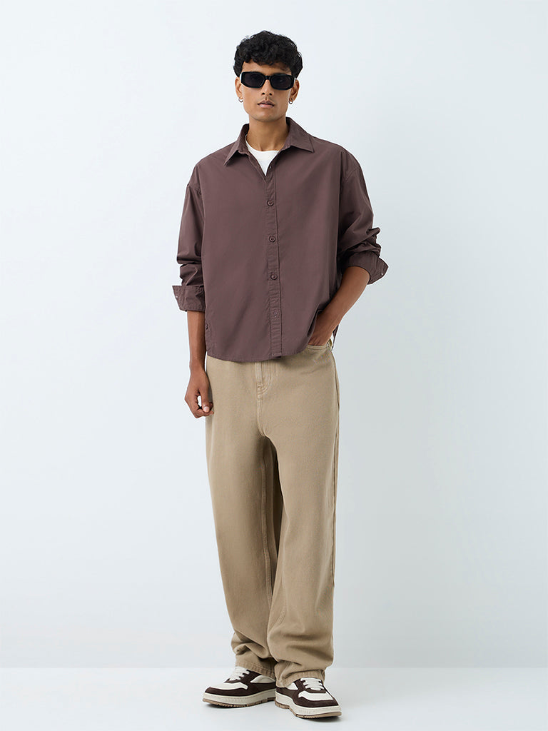 Nuon Brown Relaxed-Fit Cotton Shirt