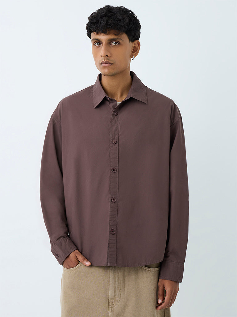 Nuon Brown Relaxed-Fit Cotton Shirt