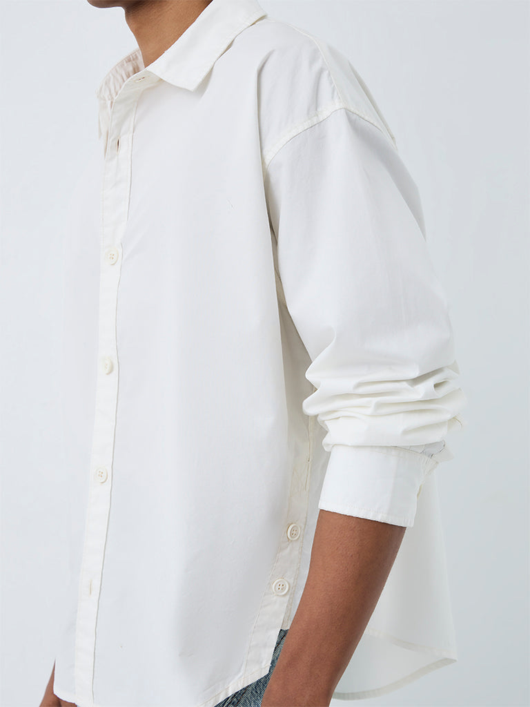 Nuon White Solid Boxy-Fit Cotton Shirt