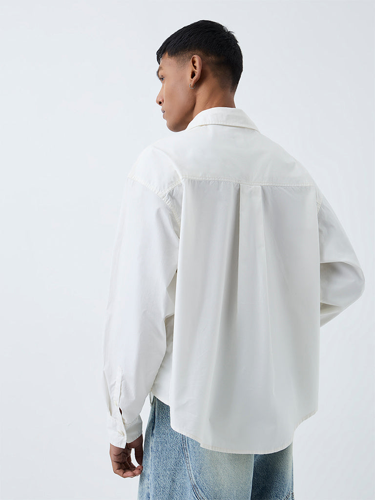 Nuon White Solid Boxy-Fit Cotton Shirt