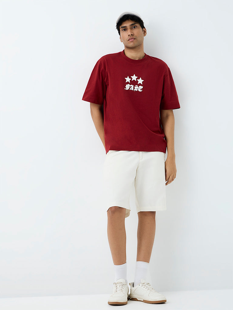 Nuon Red Graphic Embossed Relaxed-Fit Cotton T-Shirt