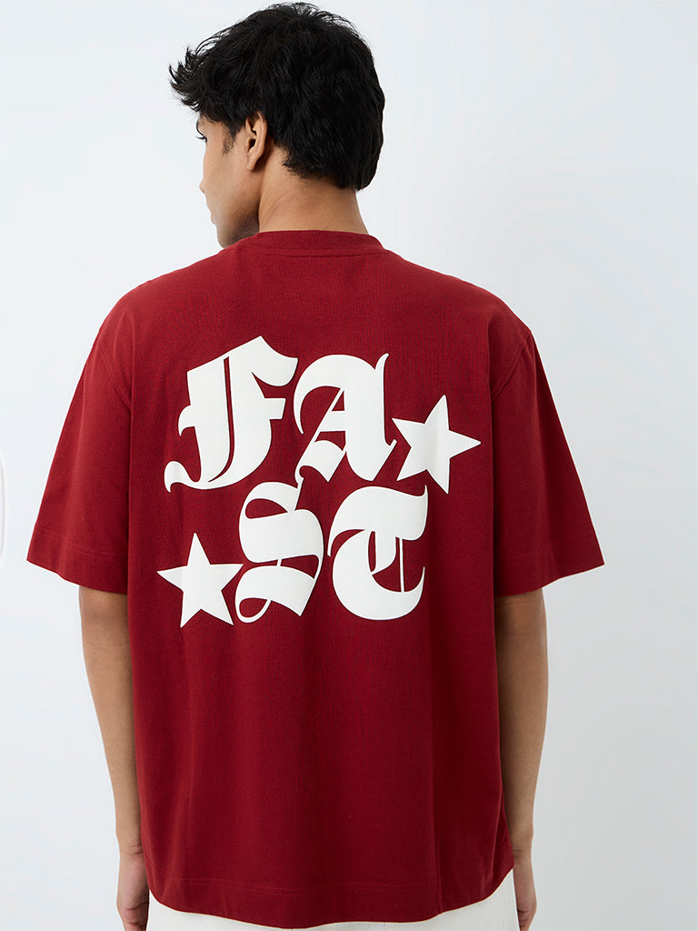 Nuon Red Graphic Embossed Relaxed-Fit Cotton T-Shirt