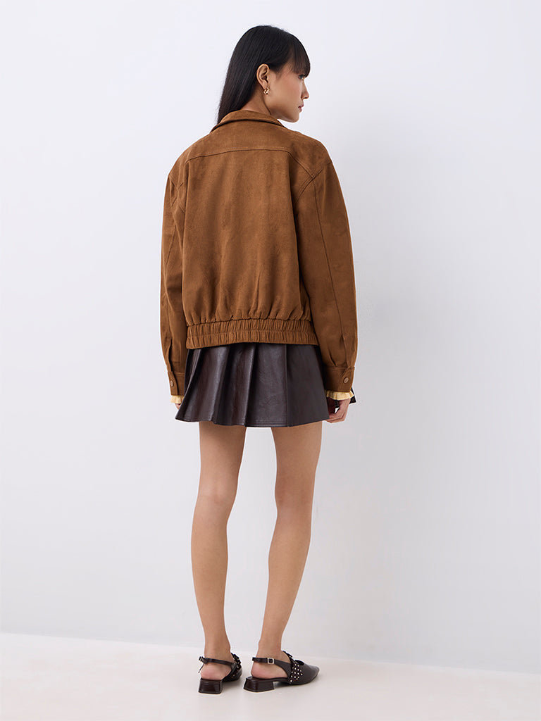 Nuon Dark Brown Pleated High-Rise Faux Leather Skirt