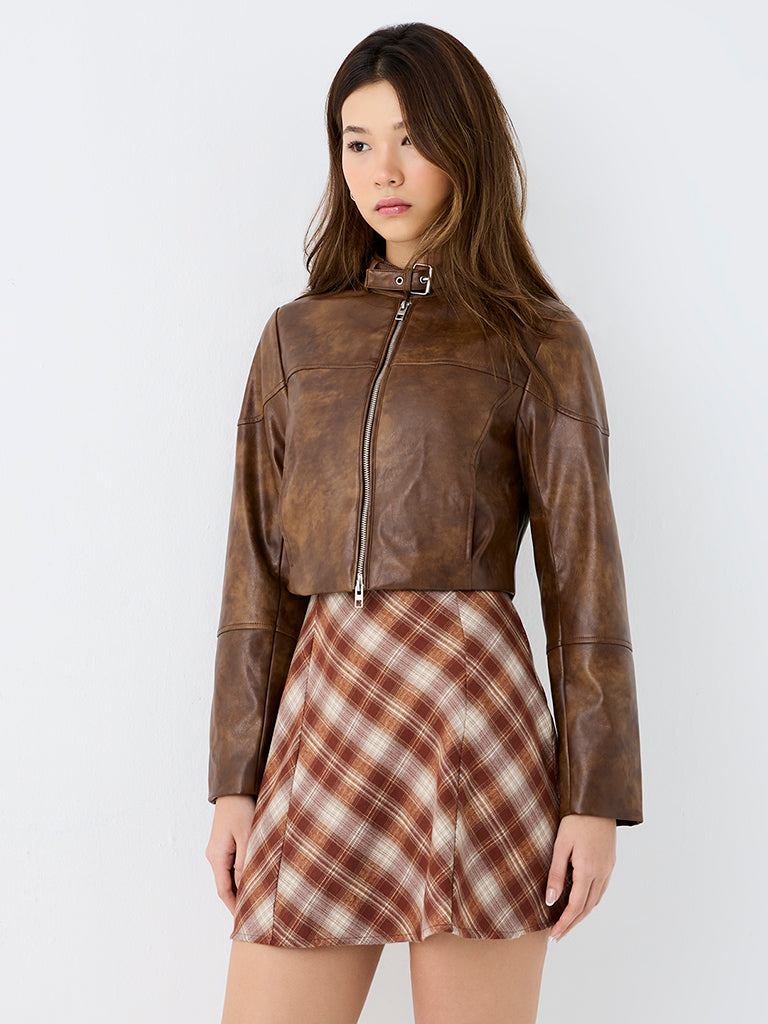Nuon Brown Marble-Effect Faux Leather Jacket