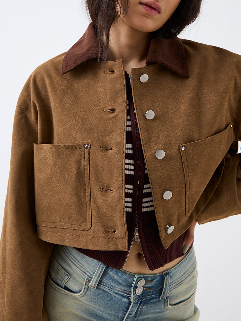 Nuon Tan Cropped Suede Jacket