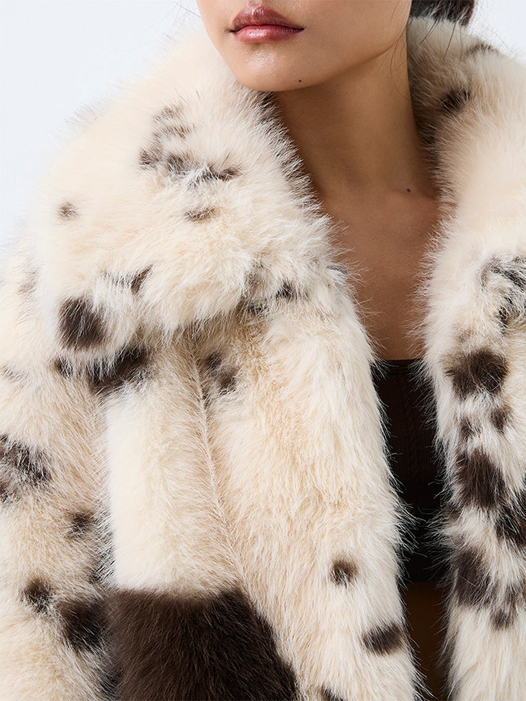 Nuon Off-White Animal Printed Faux Fur Jacket
