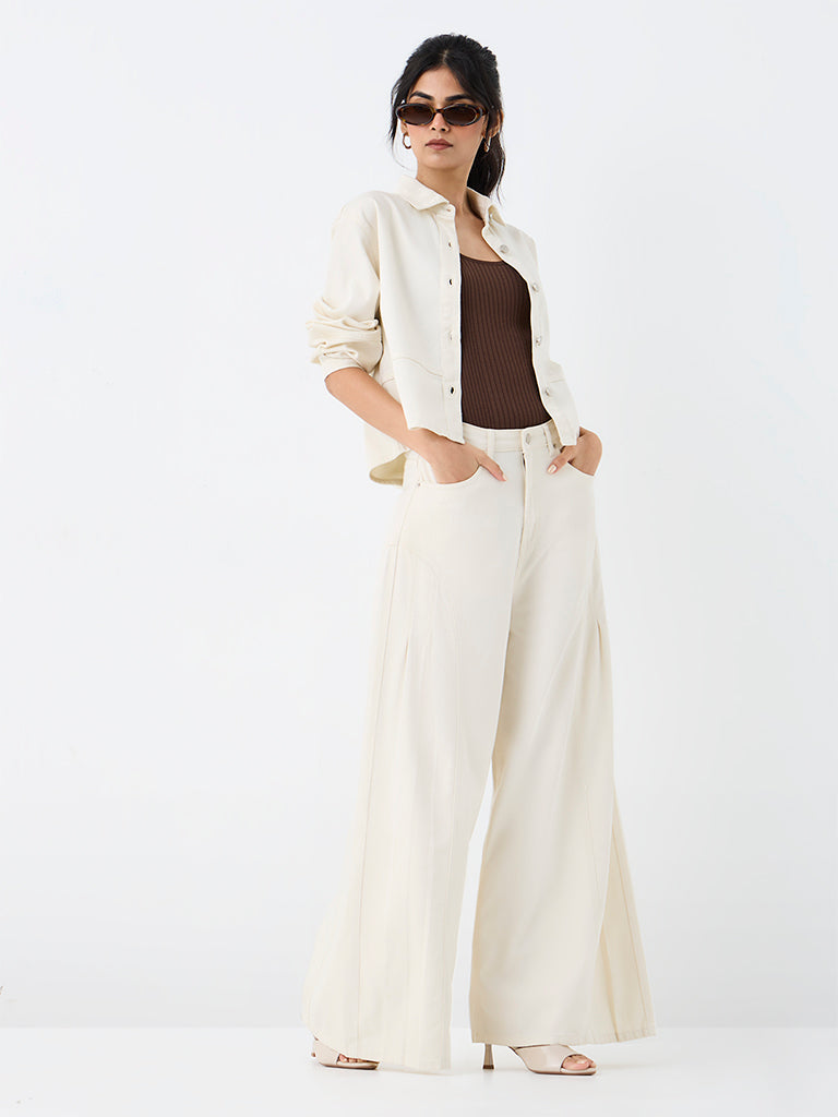 LOV Off-White-Wash High-Waist Wide Leg Jeans
