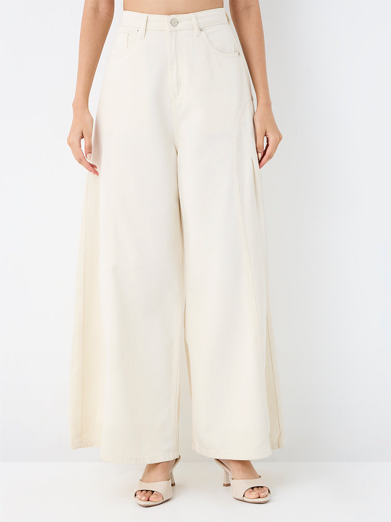 LOV Off-White-Wash High-Waist Wide Leg Jeans
