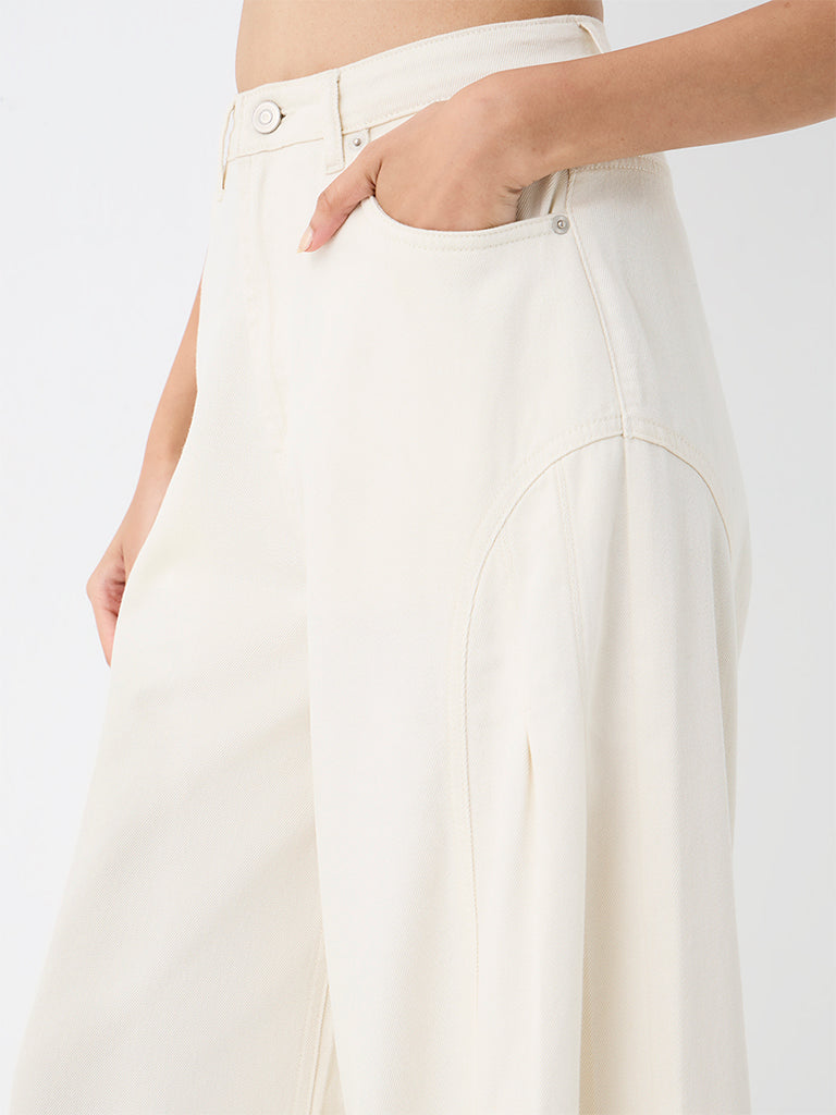 LOV Off-White-Wash High-Waist Wide Leg Jeans