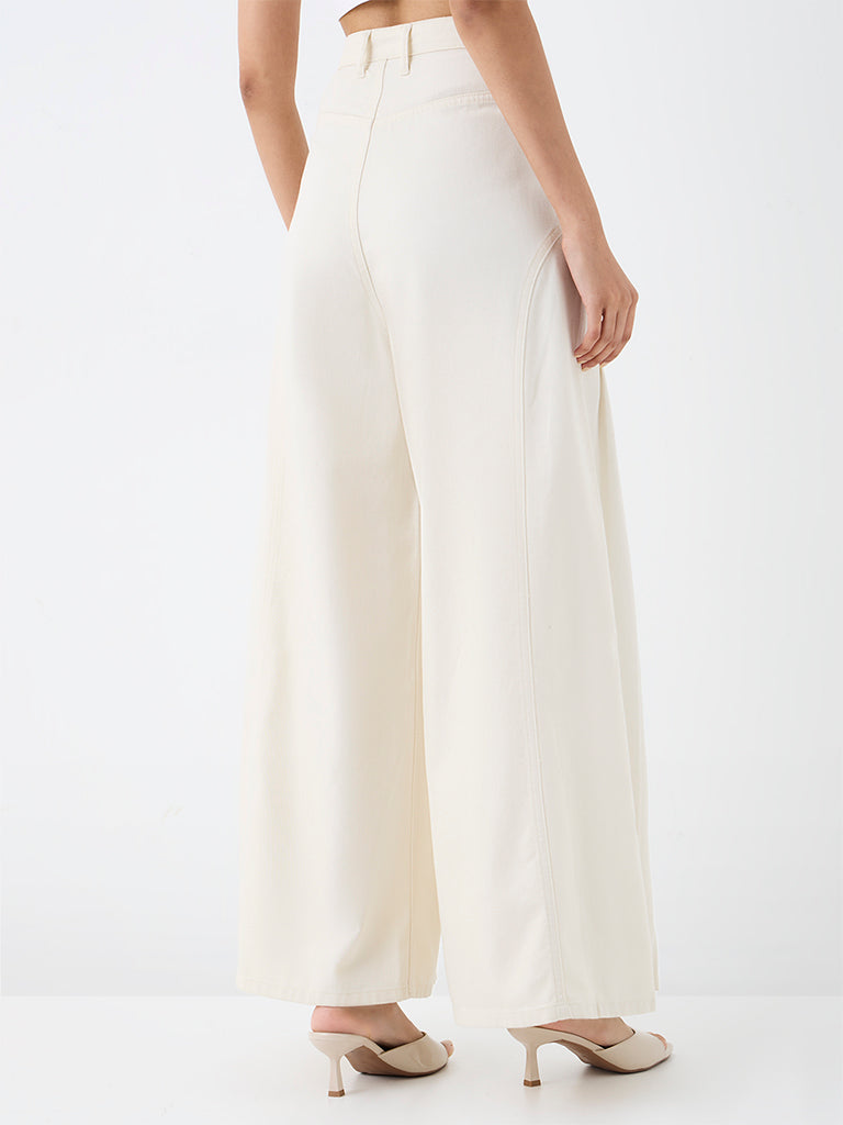 LOV Off-White-Wash High-Waist Wide Leg Jeans