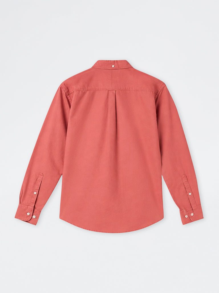 WES Casuals Coral Solid Relaxed-Fit Cotton Shirt
